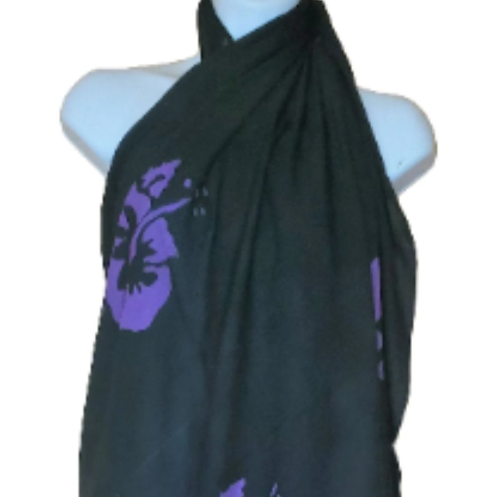 Plus Size Hawaiian PURPLE Hibiscus Sarong Pareo Luau Cruise Wrap Dress